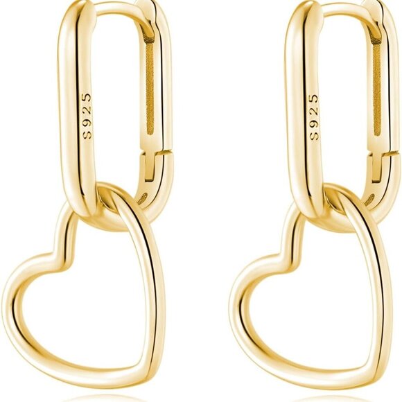 Jewelry - 925 Sterling Silver Heart Drop Earrings Hoop for Women Teens Minimalist U Hoop E